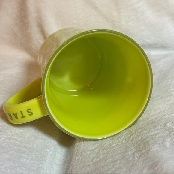 STARBUCKS 2007 Lime Green White Floral Flowers Butterflies Coffee Cup Mug 12 oz - Picture 3 of 4
